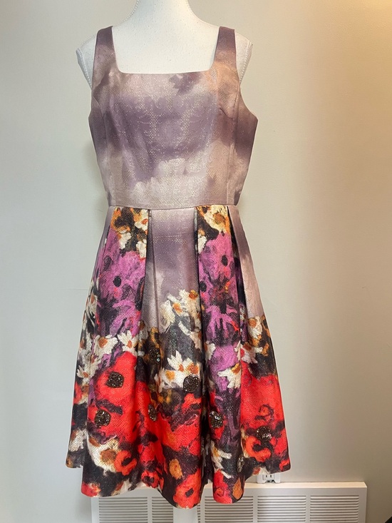 Debbie Shuchat Dresses & Skirts - Debbie Shuchat Lavander Beaded Floral Fit-and-Flare Midi Dress